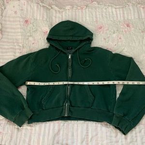Small cropped dark green brandy Melville zip up hoodie